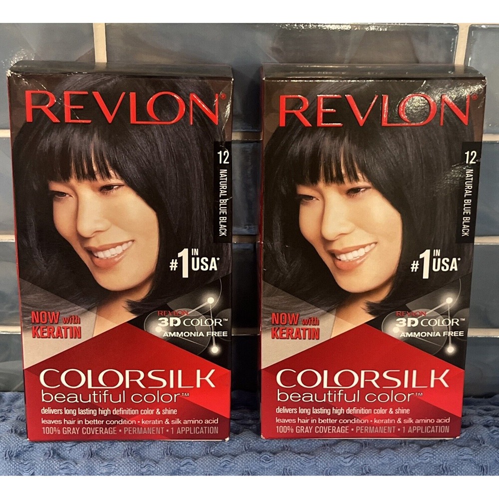 2 Revlon ColorSilk Beautiful‎ Color Permanent Hair Color #12 Natural Blue Black